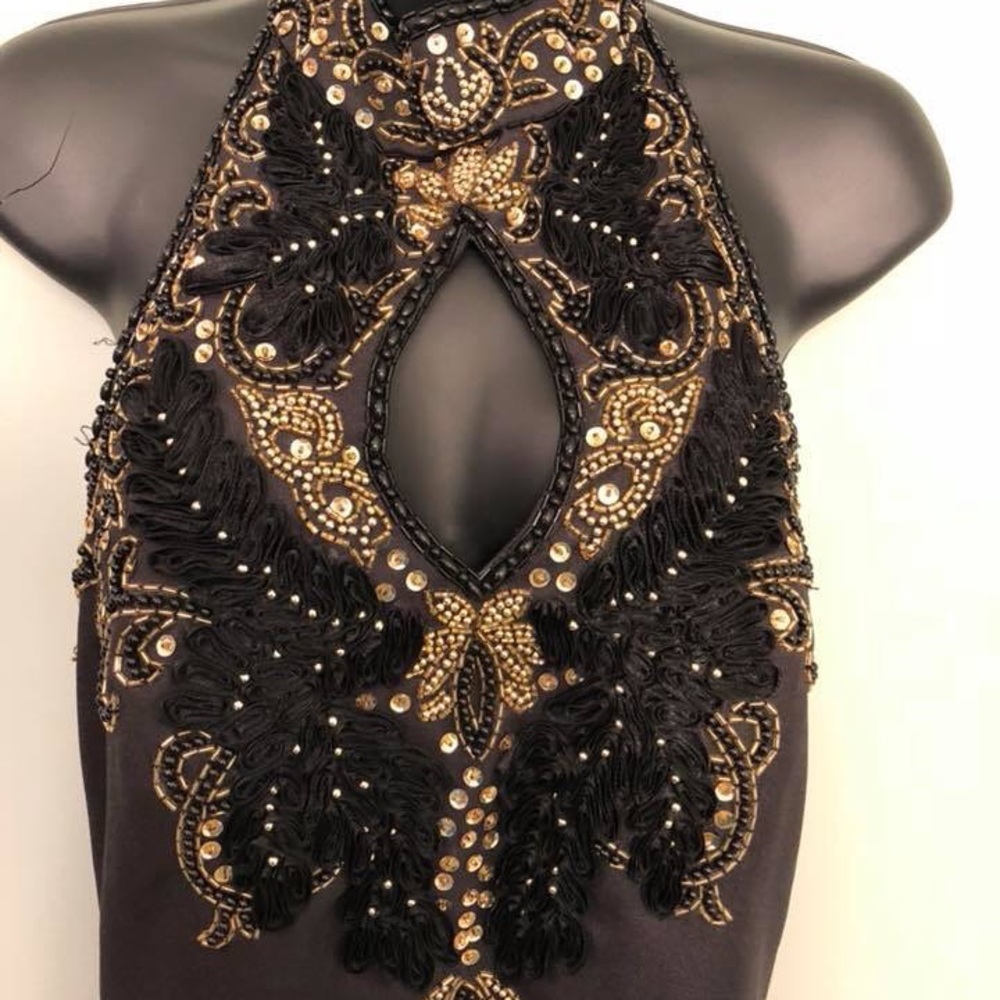 Black gown with keyhole high neck top